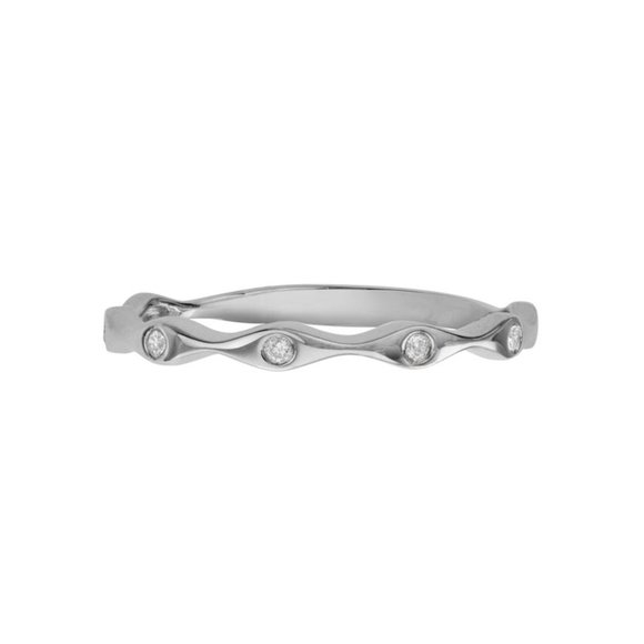 massive-womens-diamond-wave-  14kw gold wave stackable ring with .04cttw round diamonds g-h, si1-2 in a size 5